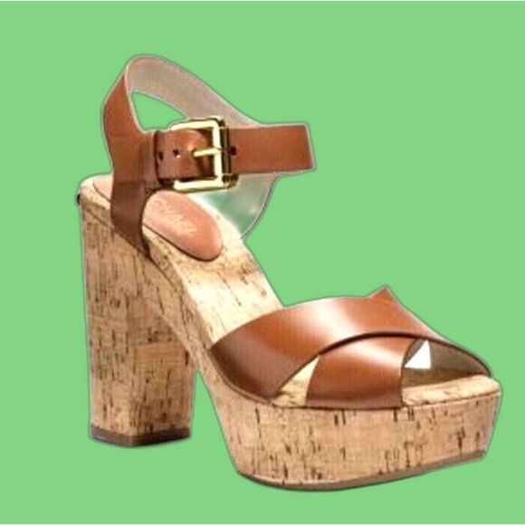 Michael Michael Kors Leather Natalia Walnut Platform Sandals *firm* - Picture 1 of 7